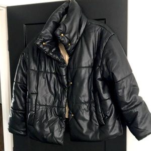 Nanushka Bomi Vegan Leather Bomber Jacket, size medium